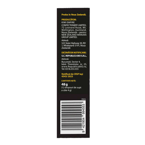 Dropsuri miere de Manuka MGO 525+ (UMF 15+) Melora - lamaie si propolis, 12 buc, 48g, naturale